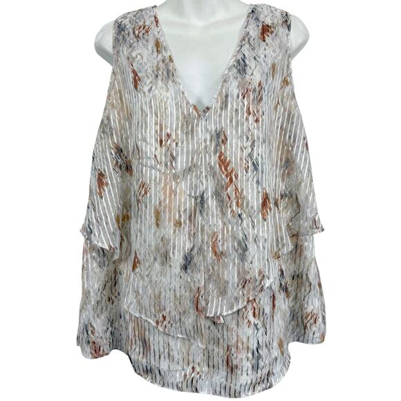 White House Black Market Metallic Floral Pinstriped Sleeveless Top Blouse sz L - Picture 1 of 16